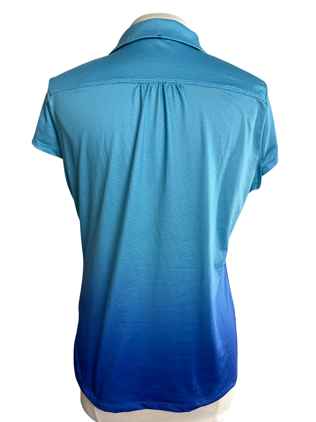 Lucky in Love Blue Ombre Ruched V Neck Cap Sleeve- Large - Skorzie