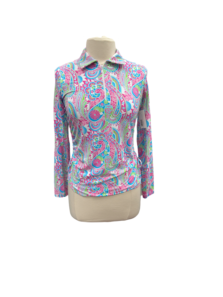 IBKUL Gloria Print Adjustable Length L/S Polo- Small