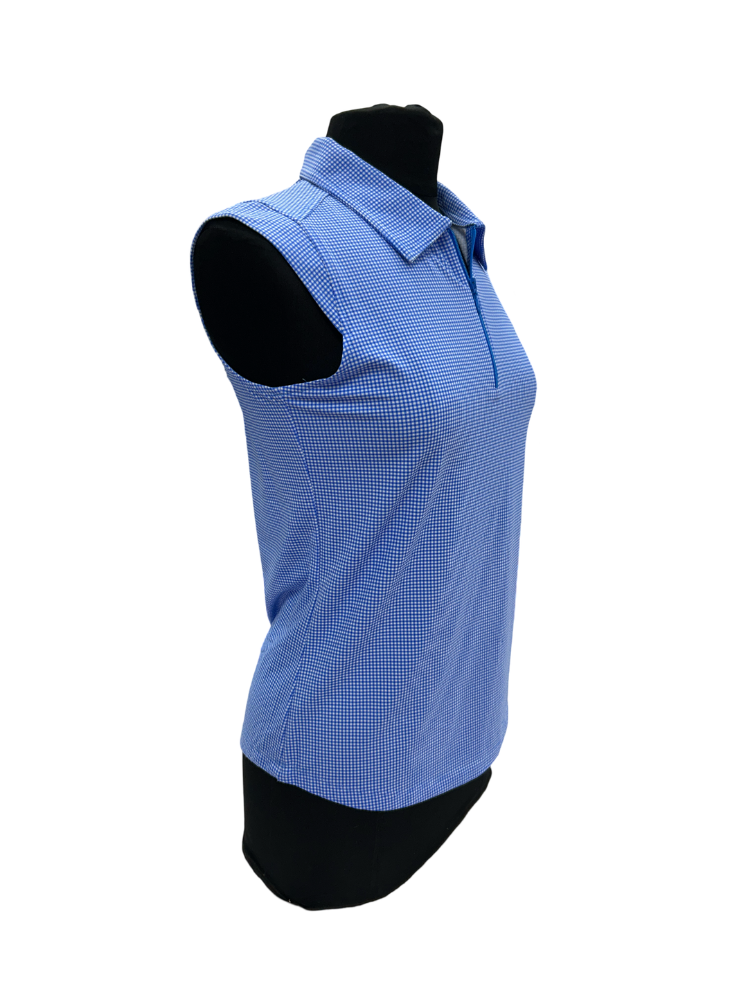 IBKUL Cobalt Blue Gingham Check Sleeveless Polo- Small