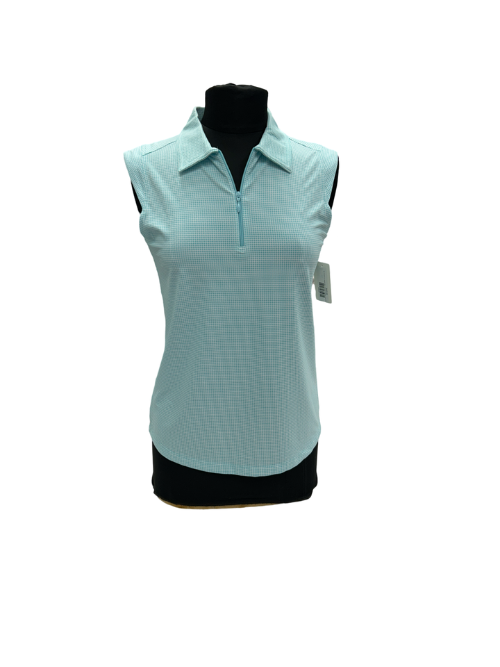 IBKUL Turquoise Gingham Check Sleeveless Polo- Small