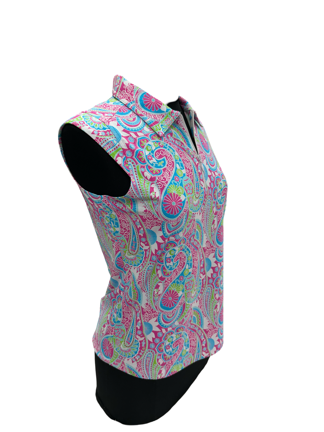 IBKUL Gloria Print Sleeveless Polo- Small