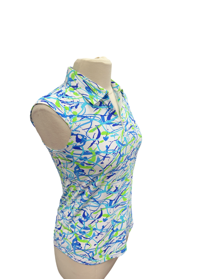 IBKUL Betty Print Sleeveless Polo- Small