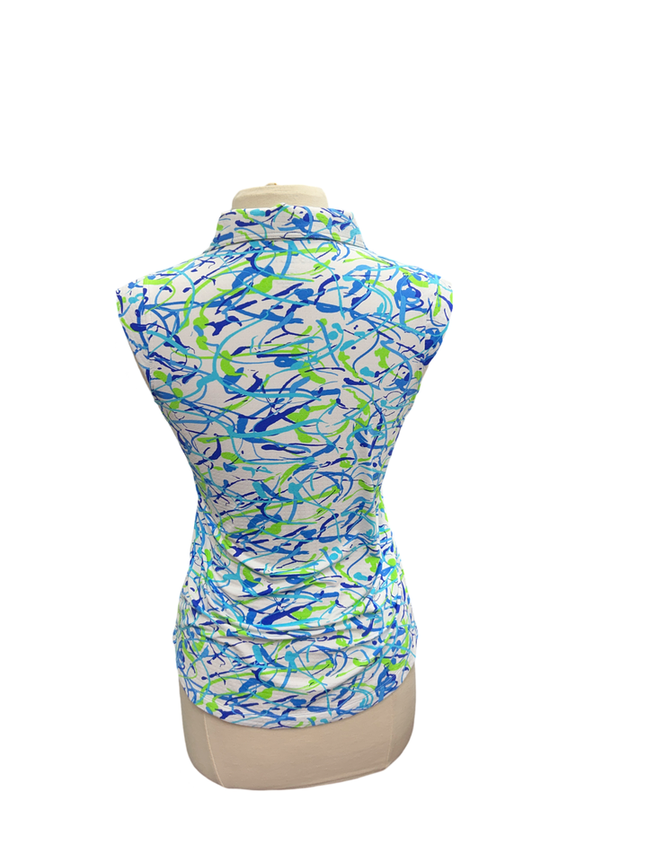 IBKUL Betty Print Sleeveless Polo- Small