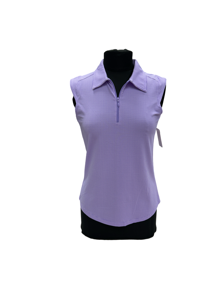 IBKUL Lavender Gingham Check Sleeveless Polo- Small