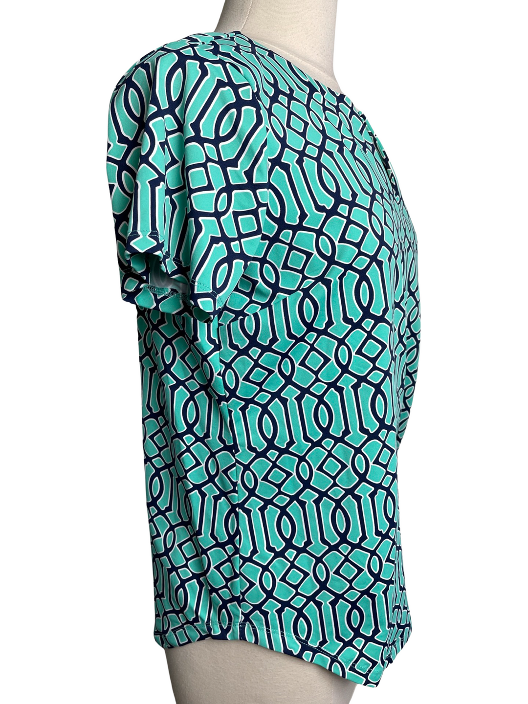 Lulu B Turquoise Navy Short Sleeve Top- Large - Skorzie