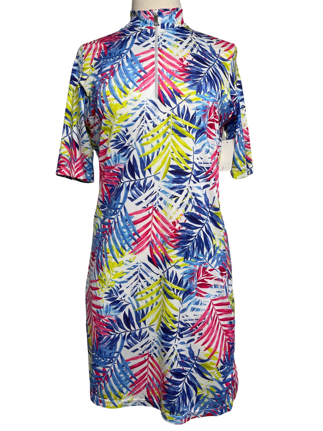 Tail Vibrant Palms 3/4 Sleeve Dress - Multicolor - Medium - Skorzie