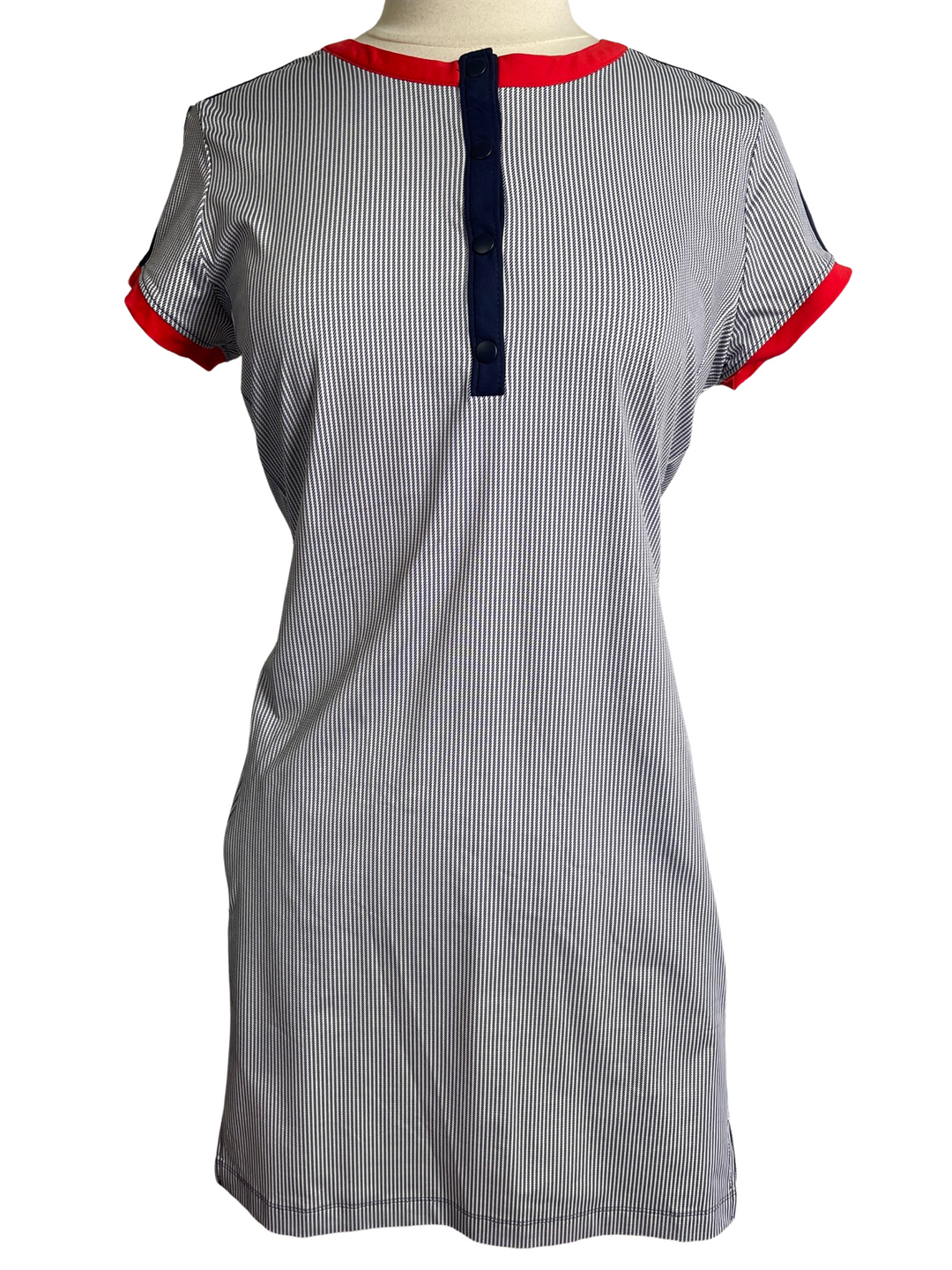 Kinona Short Sleeve Golf Dress- Navy Red and White- Medium - Skorzie