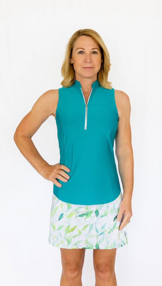 Amy Sport Frontline Sleeveless Silver Zip Top- Ocean - Skorzie