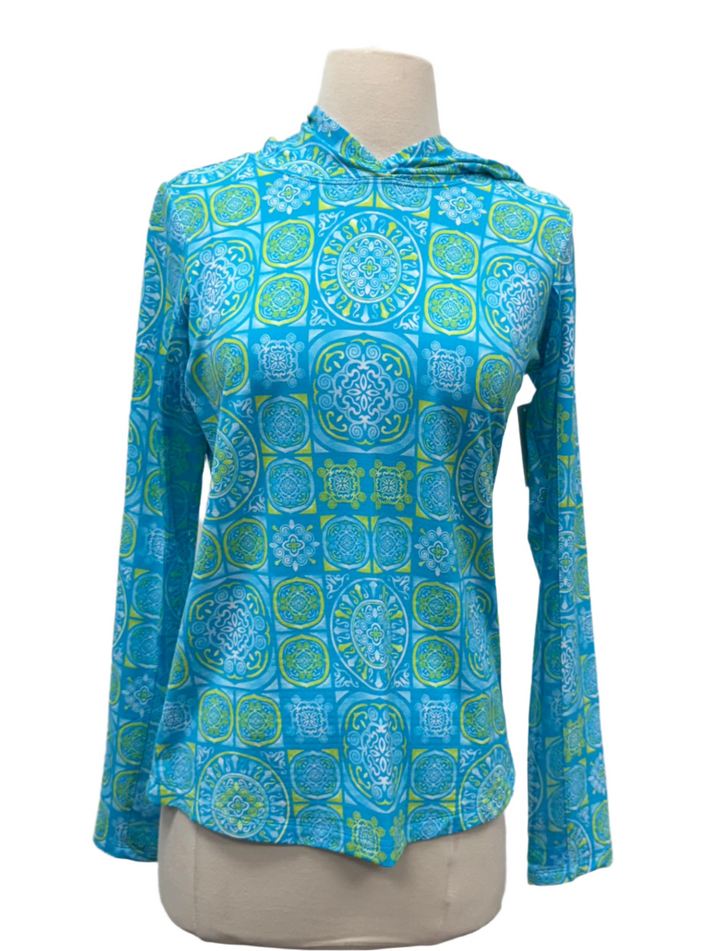 IBKUL Colette Print Long Sleeve Hoody - Turquoise/Lime - Small - Skorzie