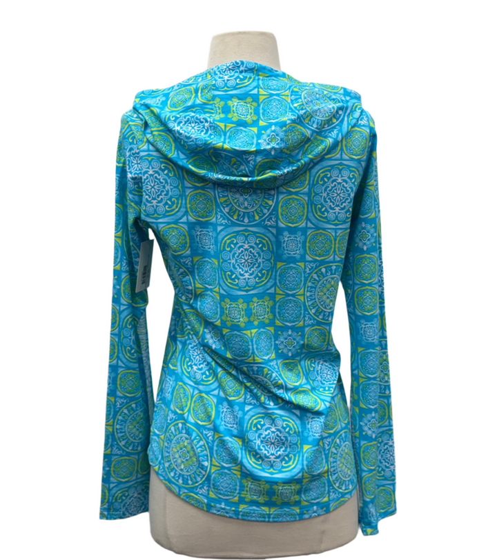IBKUL Colette Print Long Sleeve Hoody - Turquoise/Lime - Small - Skorzie