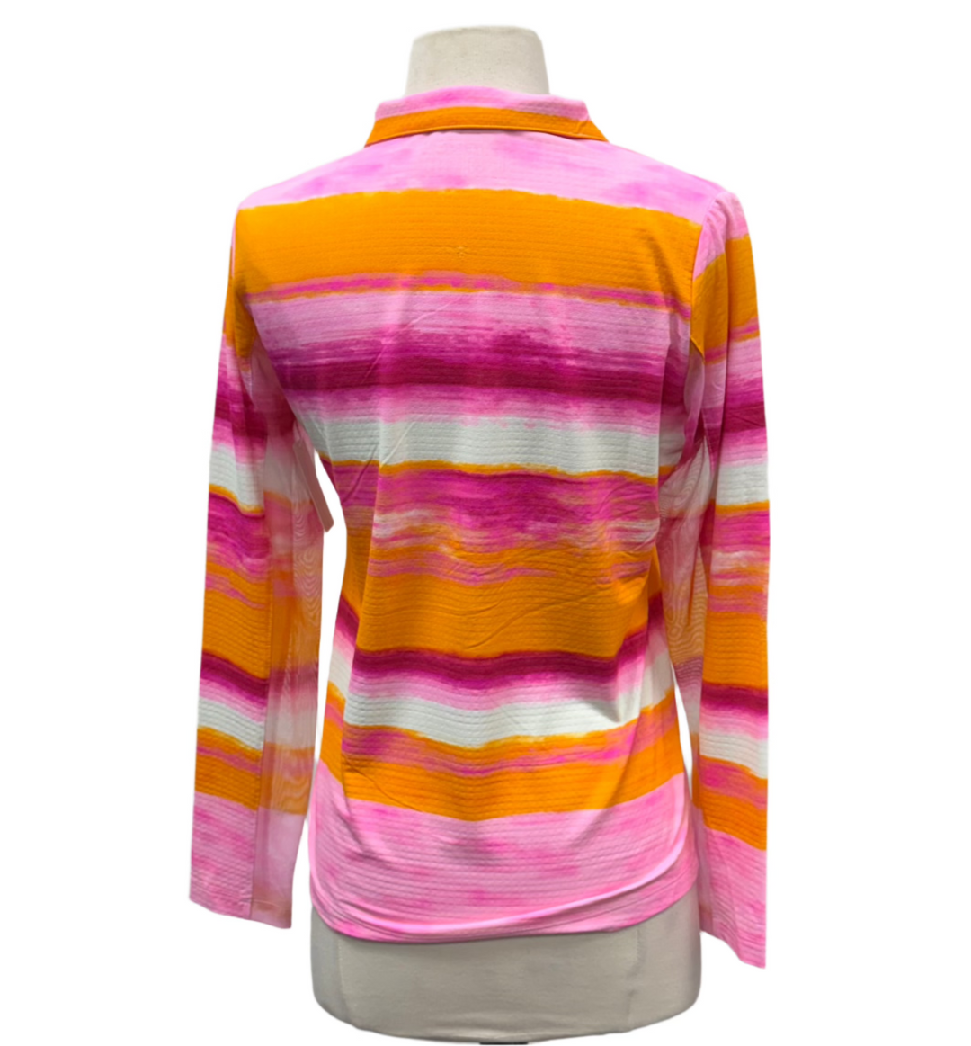 IBKUL Amy Print Long Sleeve Mock Neck Top - Hot Pink/Orange Peel - Small - Skorzie