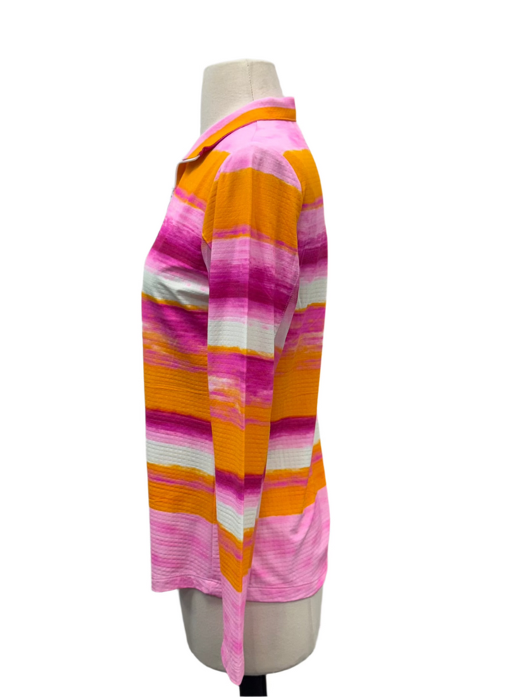 IBKUL Amy Print Long Sleeve Mock Neck Top - Hot Pink/Orange Peel - Small - Skorzie