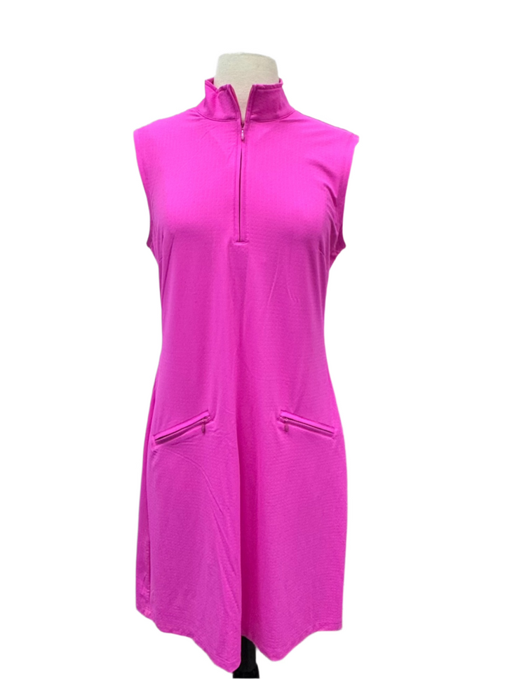 IBKUL Solid Sleeveless Mock Dress - Hot Pink - Small - Skorzie