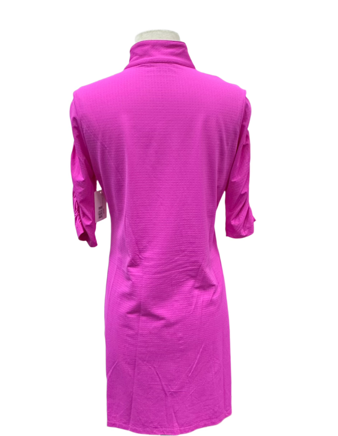 IBKUL Solid Ruched Elbow Sleeve Dress  - Hot Pink - Small - Skorzie