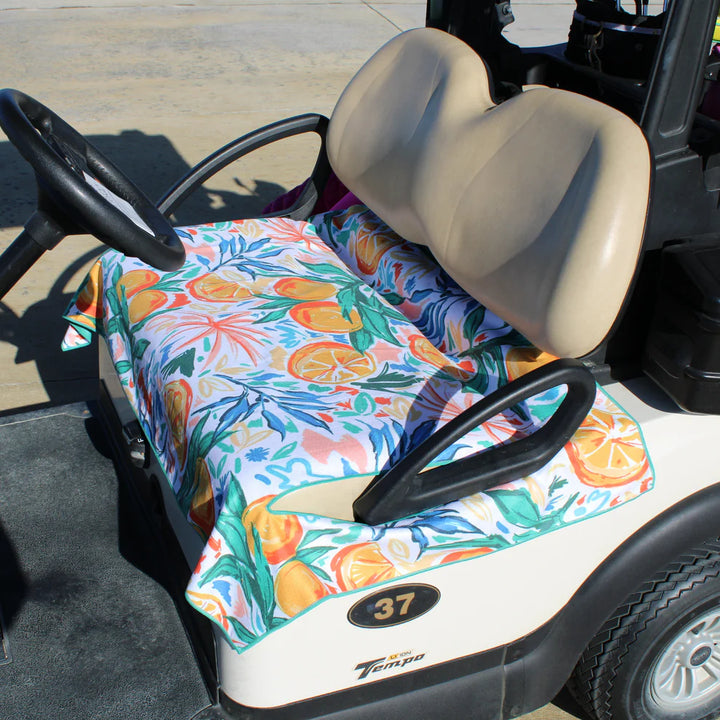 Best of Golf America Double Sided Golf Cart Seat Cover - Oranges/Flowers - Skorzie