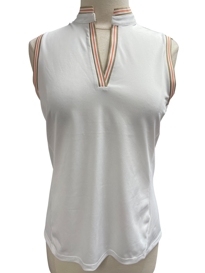 RLX By Ralph Lauren White Tailored Fit Piqué Sleeveless Top - Skorzie