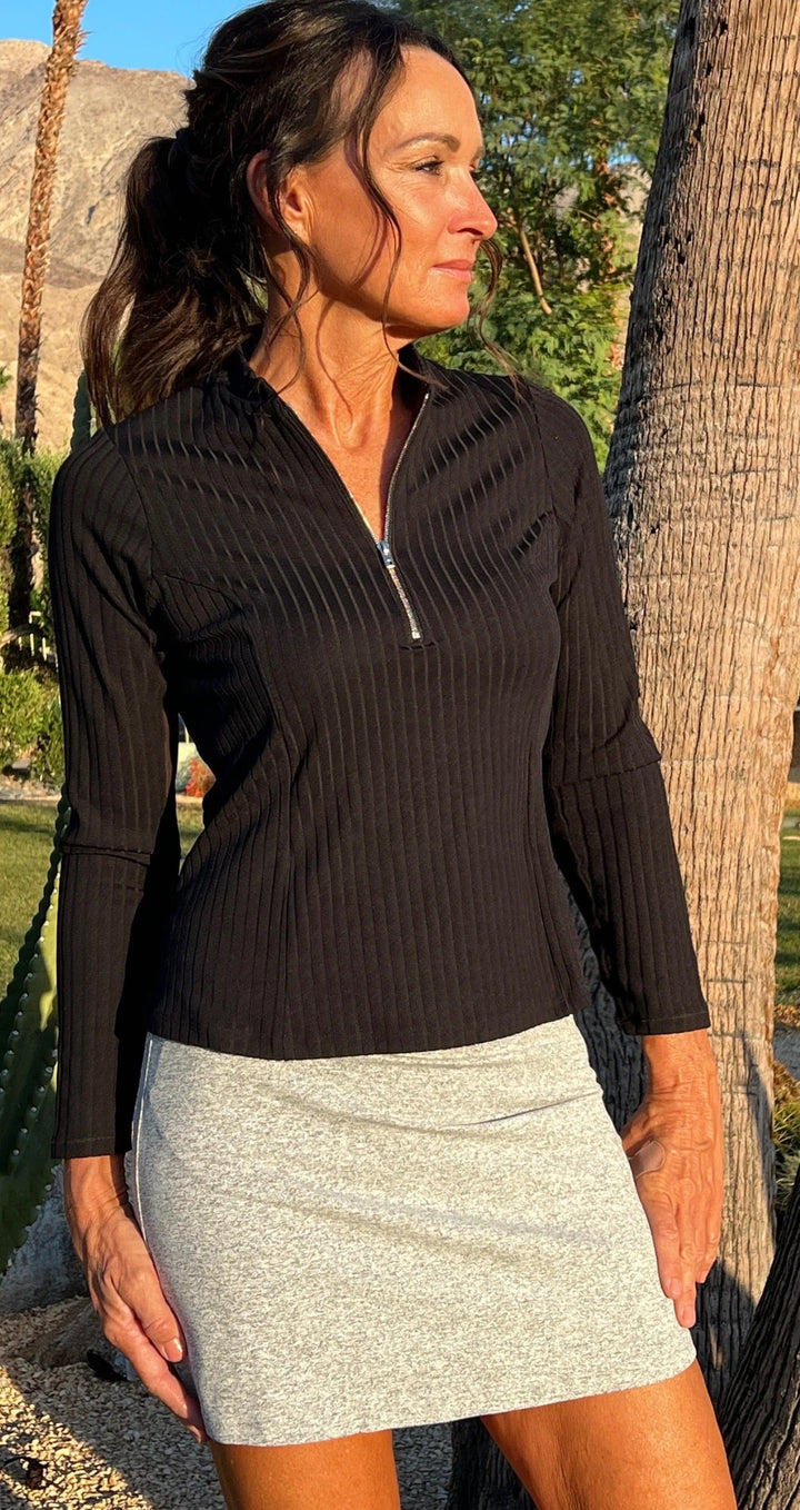 Amy Sport Katelyn Long Sleeve Black Ribbed Top