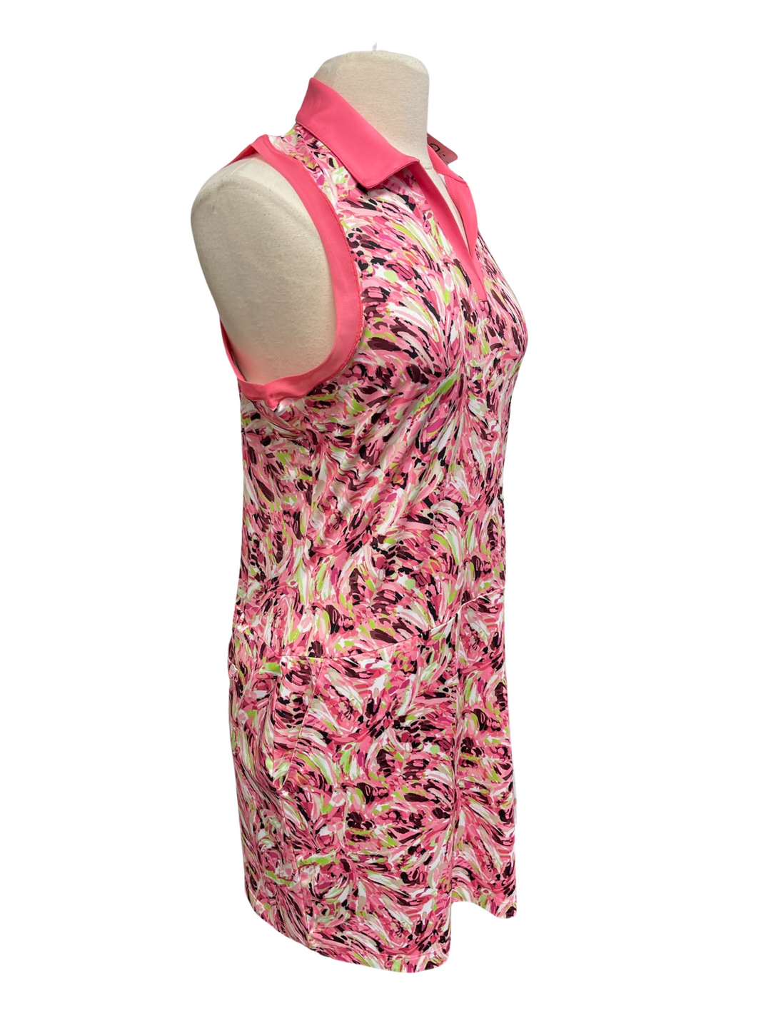 EP New York S/L Ruby Floral Peach Racer Back Polo Dress- Medium