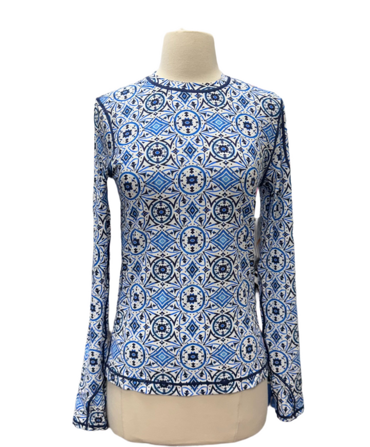 Bloq UV Moroccan Tiles Swim Rash Guard Top - Blue - Small - Skorzie