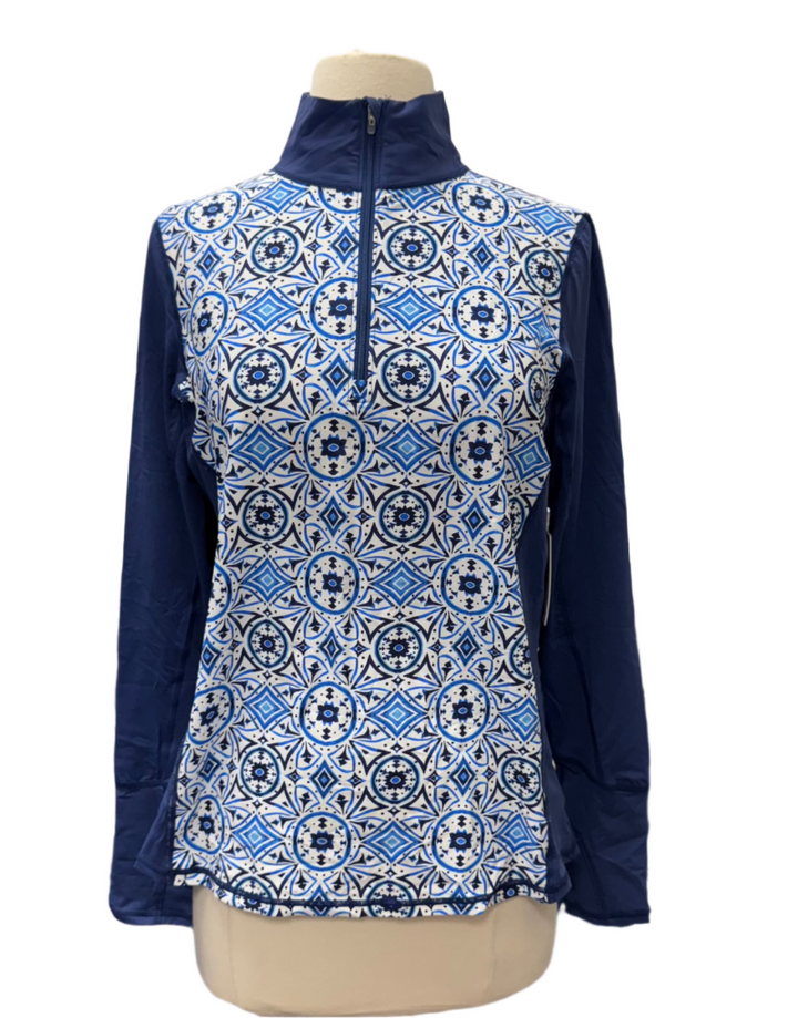 Bloq UV Moroccan Tiles Mock Neck Zip Top - Blue - Small - Skorzie