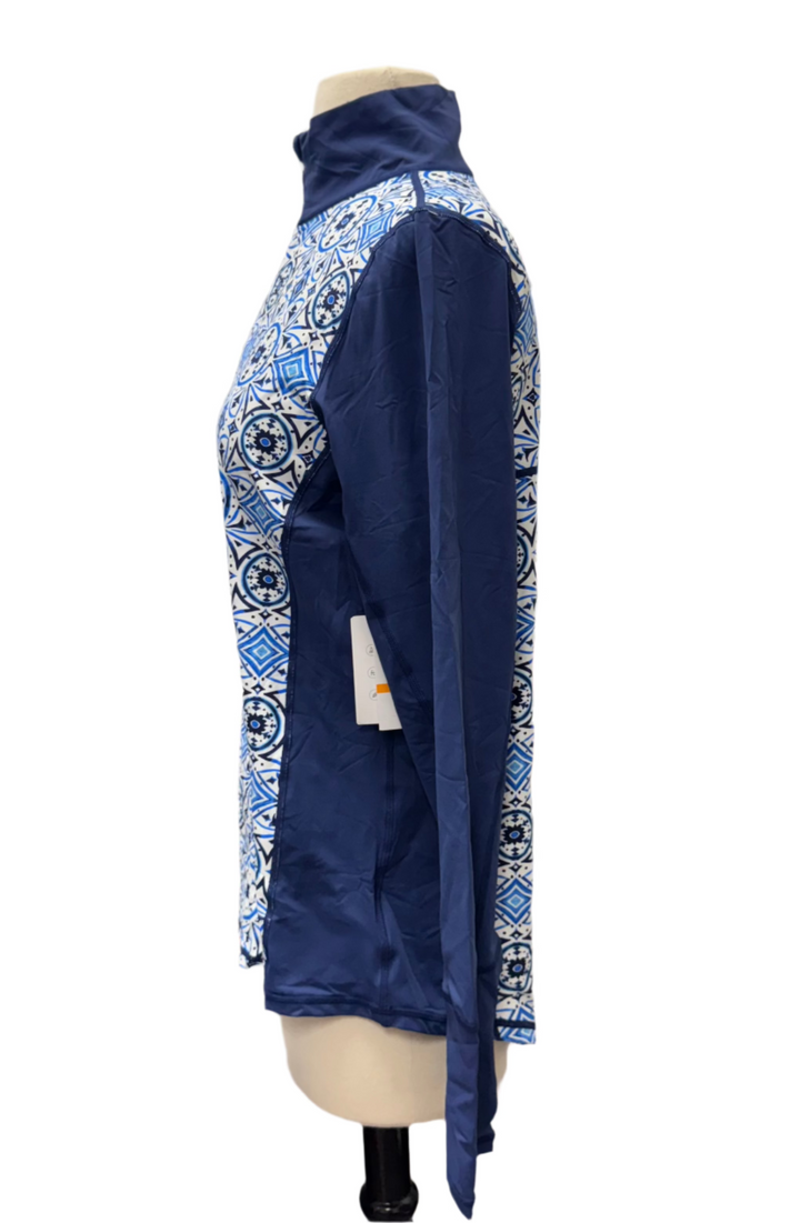 Bloq UV Moroccan Tiles Mock Neck Zip Top - Blue - Small - Skorzie