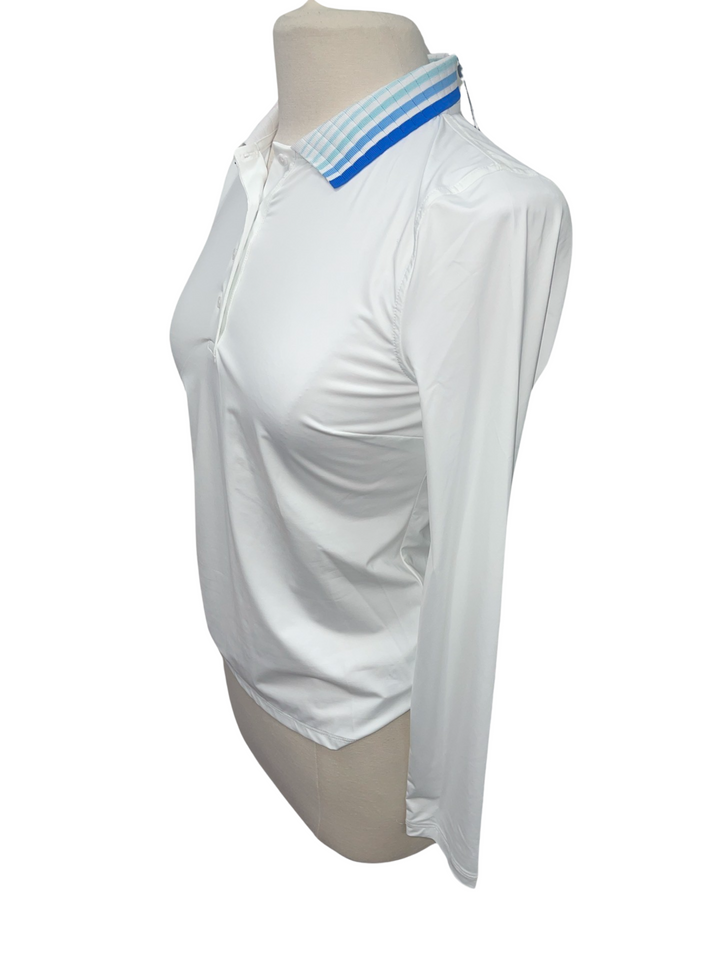 G/FORE Pleated Contrast Collar Silky Nylon Long Sleeve Polo - Snow, Size Small