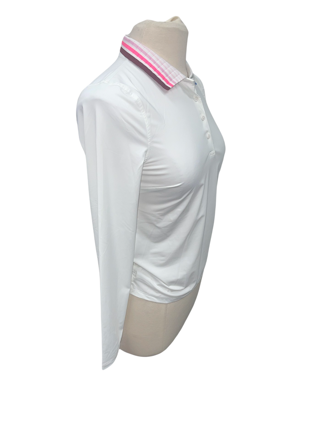 G/FORE Pleated Contrast Collar Silky Nylon Long Sleeve Polo - Snow, Size Small