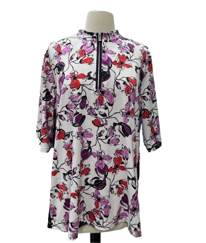 Tail Floral Zip Short Sleeve Top - White - XX-Large - Skorzie