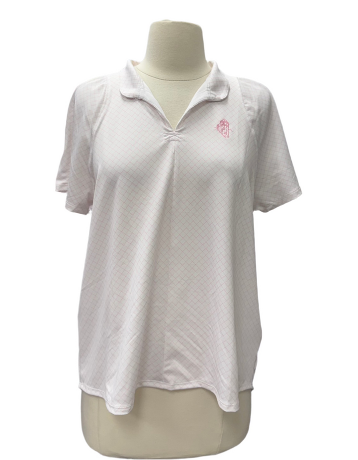 Lucky in Love Deco Grid Tie Back Top - Peony/White - Skorzie