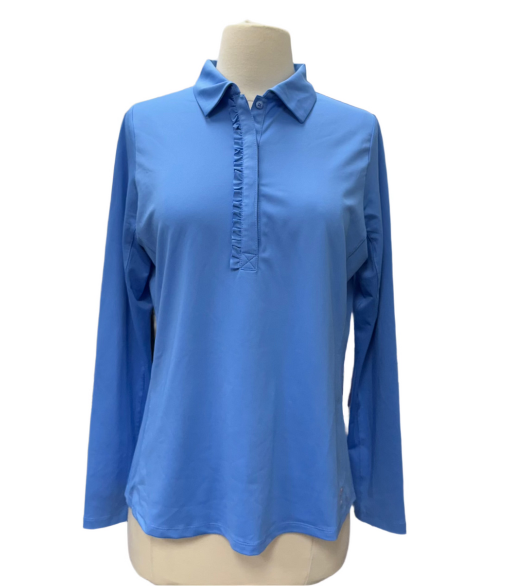 Golftini Long Sleeve Ruffle Polo - Blue - Large - Skorzie