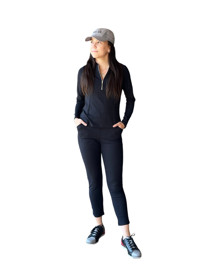 Amy Sport Nikki Pull On Pant- Black Ribbed