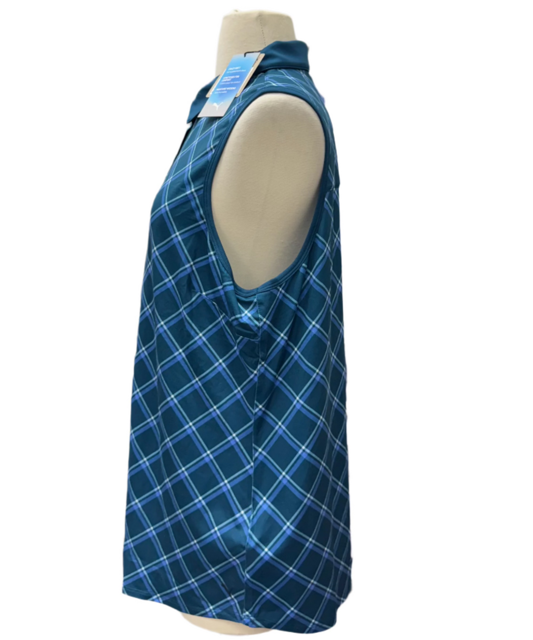 Puma Plaid Sleeveless Polo - Ocean - Skorzie