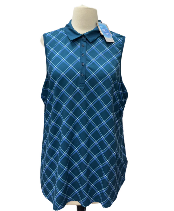 Puma Plaid Sleeveless Polo - Ocean - Skorzie