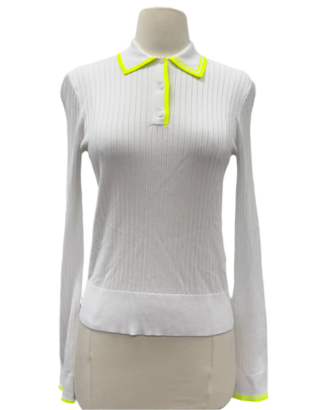 G/FORE Long Sleeve Knit Polo - Snow/Yellow - Small - Skorzie