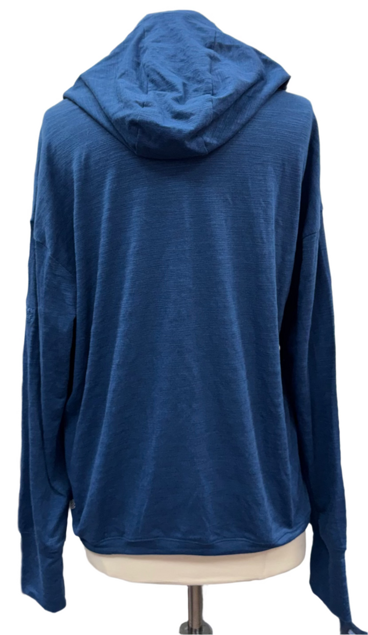 Adidas Essentials Slub Women's 1/4 Button Hoodie - Blue - Large - Skorzie