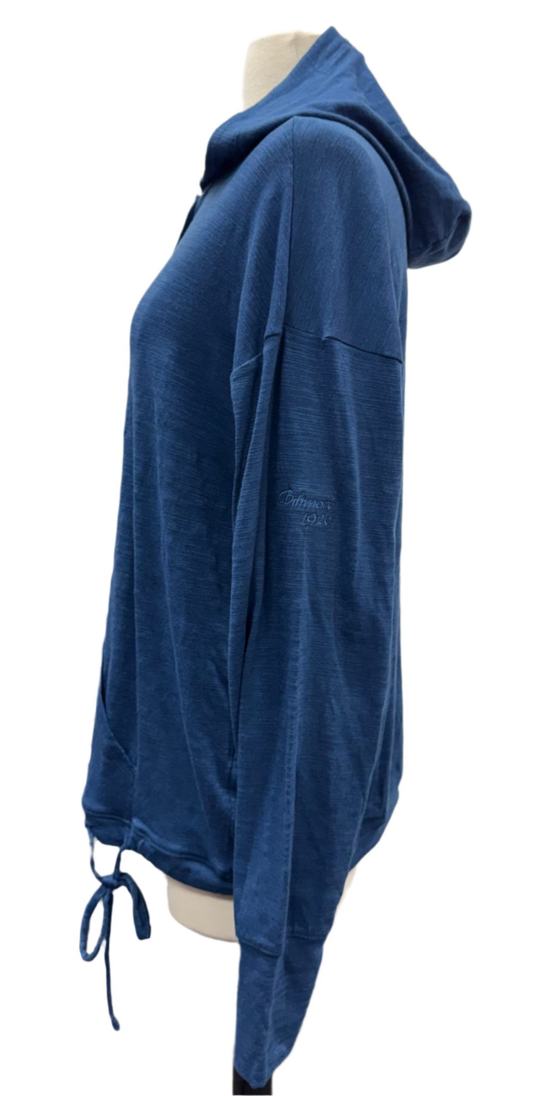 Adidas Essentials Slub Women's 1/4 Button Hoodie - Blue - Large - Skorzie