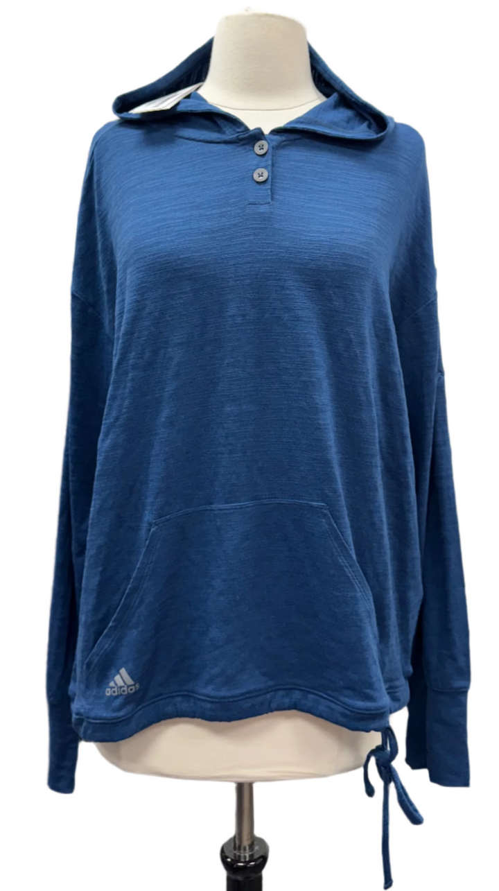 Adidas Essentials Slub Women's 1/4 Button Hoodie - Blue - Large - Skorzie