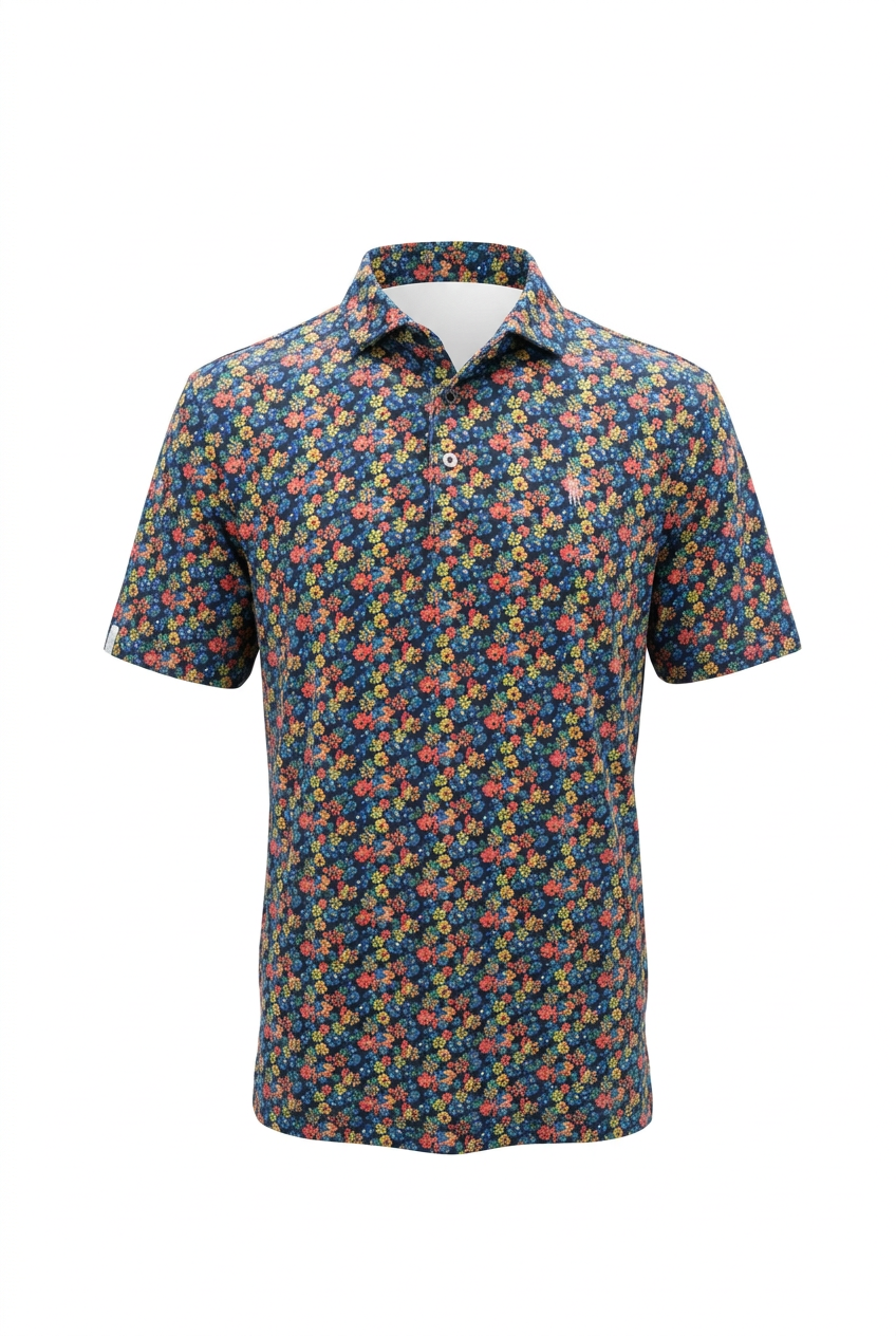 RLX Ralph Lauren Mens Short Sleeve floral Print Button Polo (w/logo) - Black/Multicolored - Skorzie