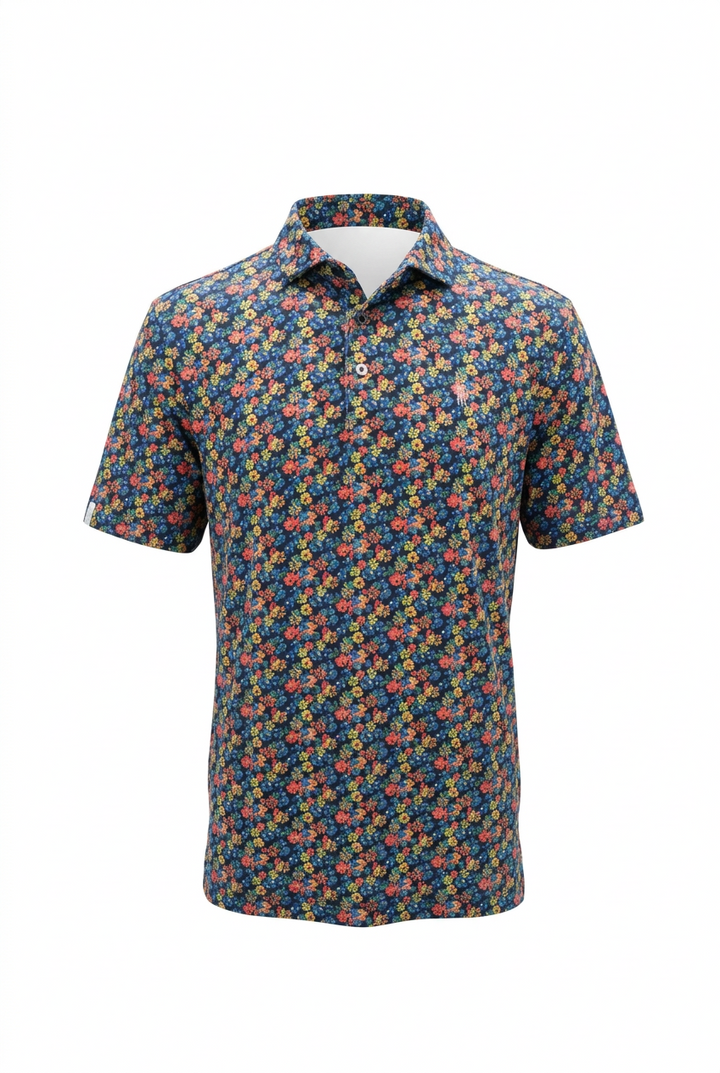 RLX Ralph Lauren Mens Short Sleeve floral Print Button Polo (w/logo) - Black/Multicolored - Skorzie