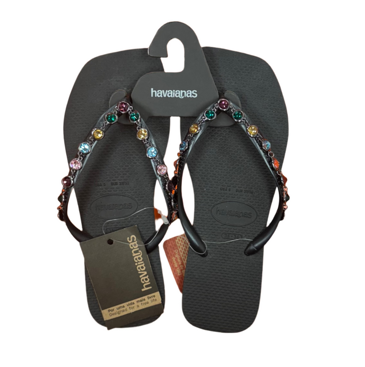 Havaianas Women's Slim Square Luxury Flip Flops - Black - Size 6 - Skorzie