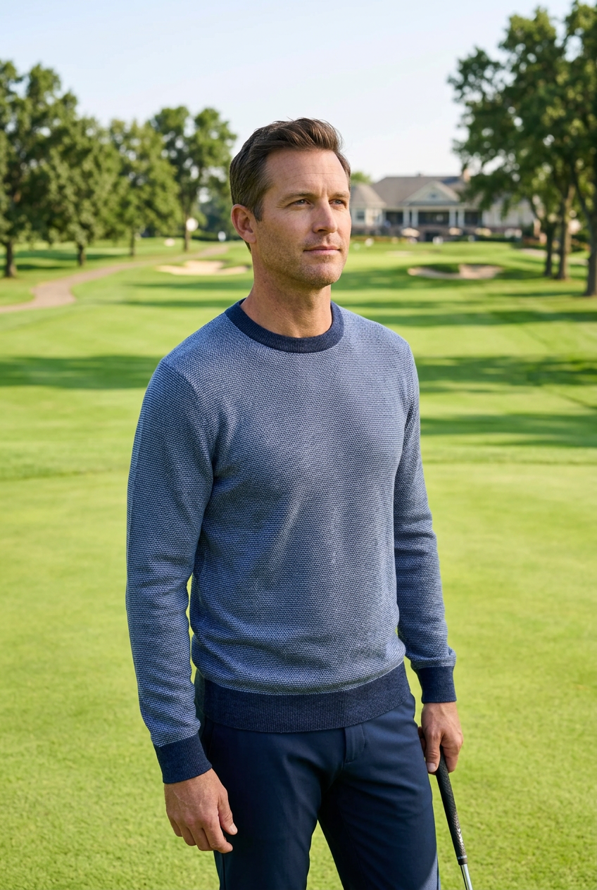 Turtleson Mens Long Sleeve Ace Birdseye Crewneck Sweater - Navy/Marine - Skorzie