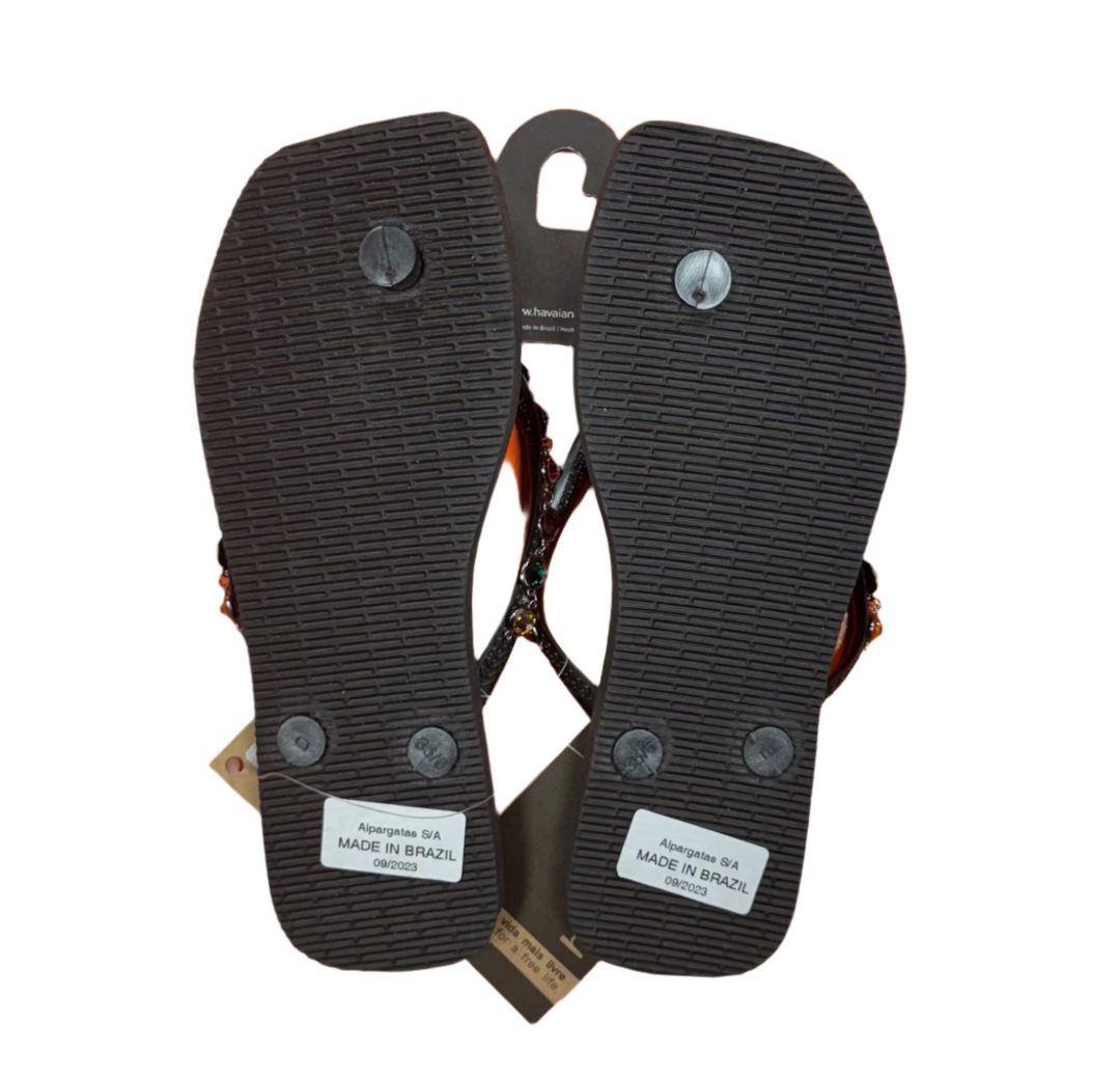 Havaianas Women's Slim Square Luxury Flip Flops - Black - Size 6 - Skorzie