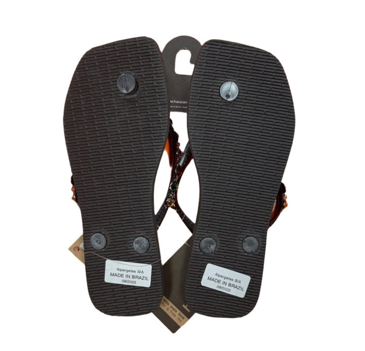 Havaianas Women's Slim Square Luxury Flip Flops - Black - Size 6 - Skorzie