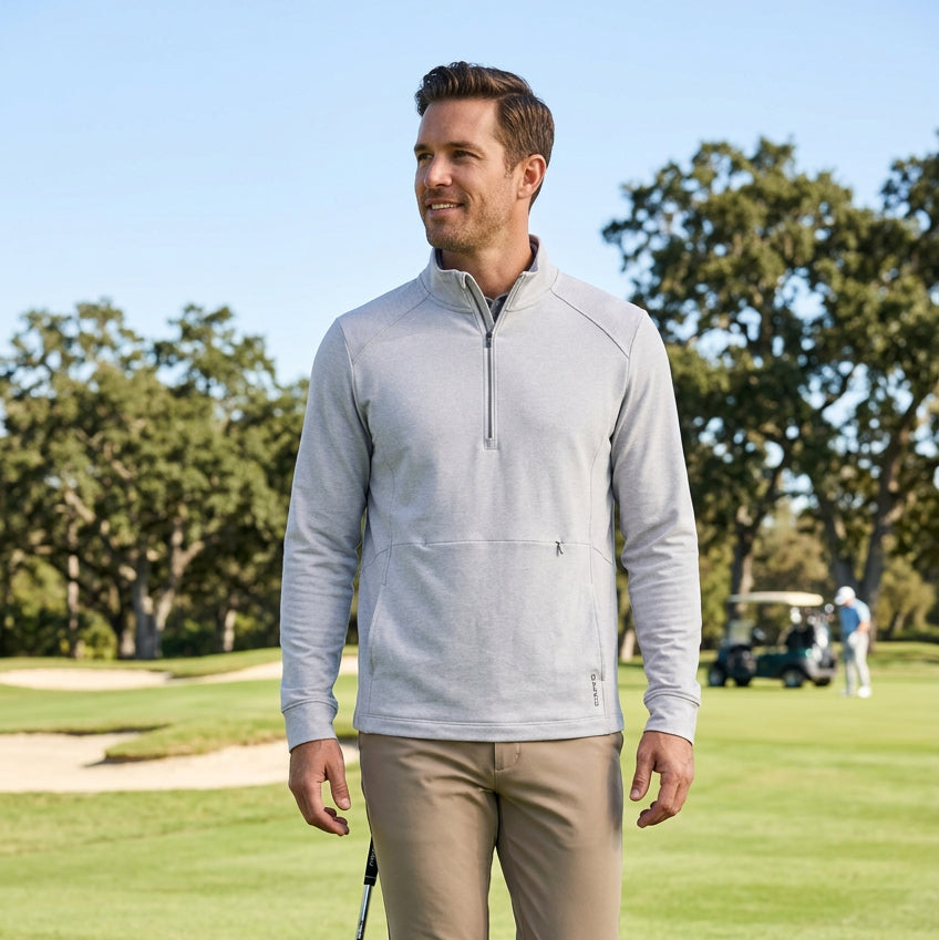 Zero Restriction Mens Long Sleeve Ellie Zip Mock Hoodie  - Silver - Skorzie