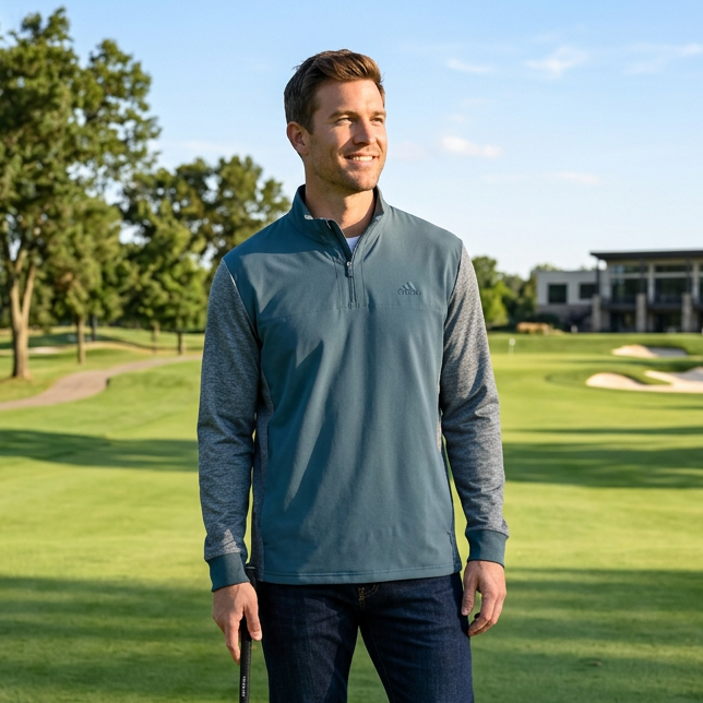 Adidas Mens Go To Long Sleeve 1/4 Zip Pullover - Teal - Skorzie