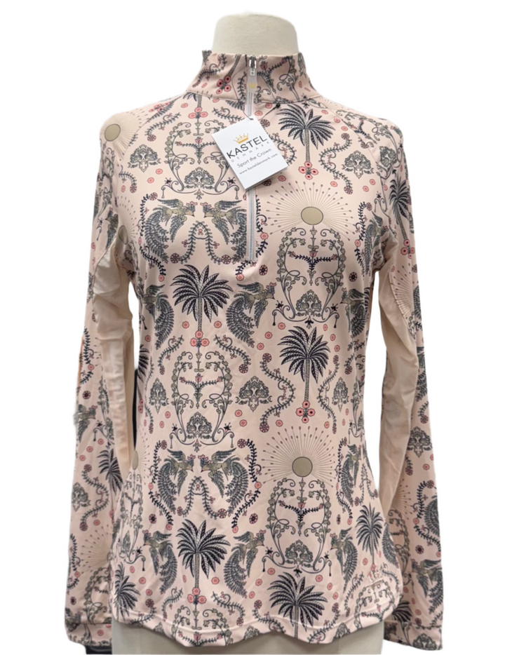 Kastel Denmark Regal Palm Long Sleeve 1/4 Zip Shirt - Coral - Small - Skorzie