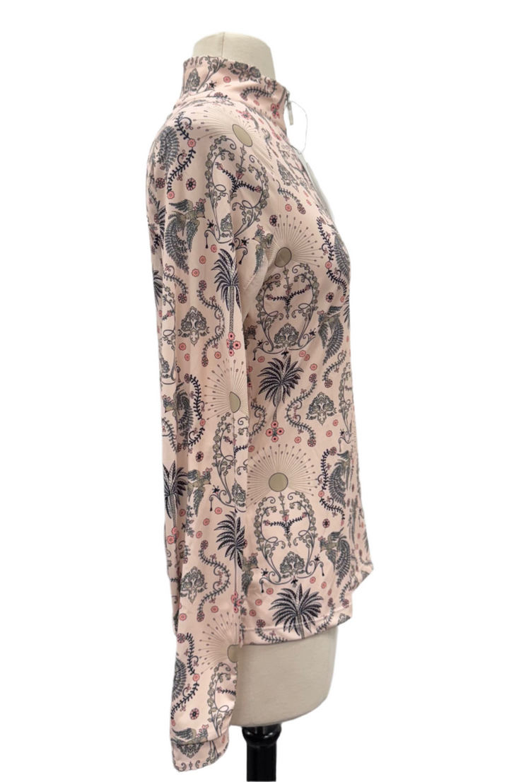 Kastel Denmark Regal Palm Long Sleeve 1/4 Zip Shirt - Coral - Small - Skorzie