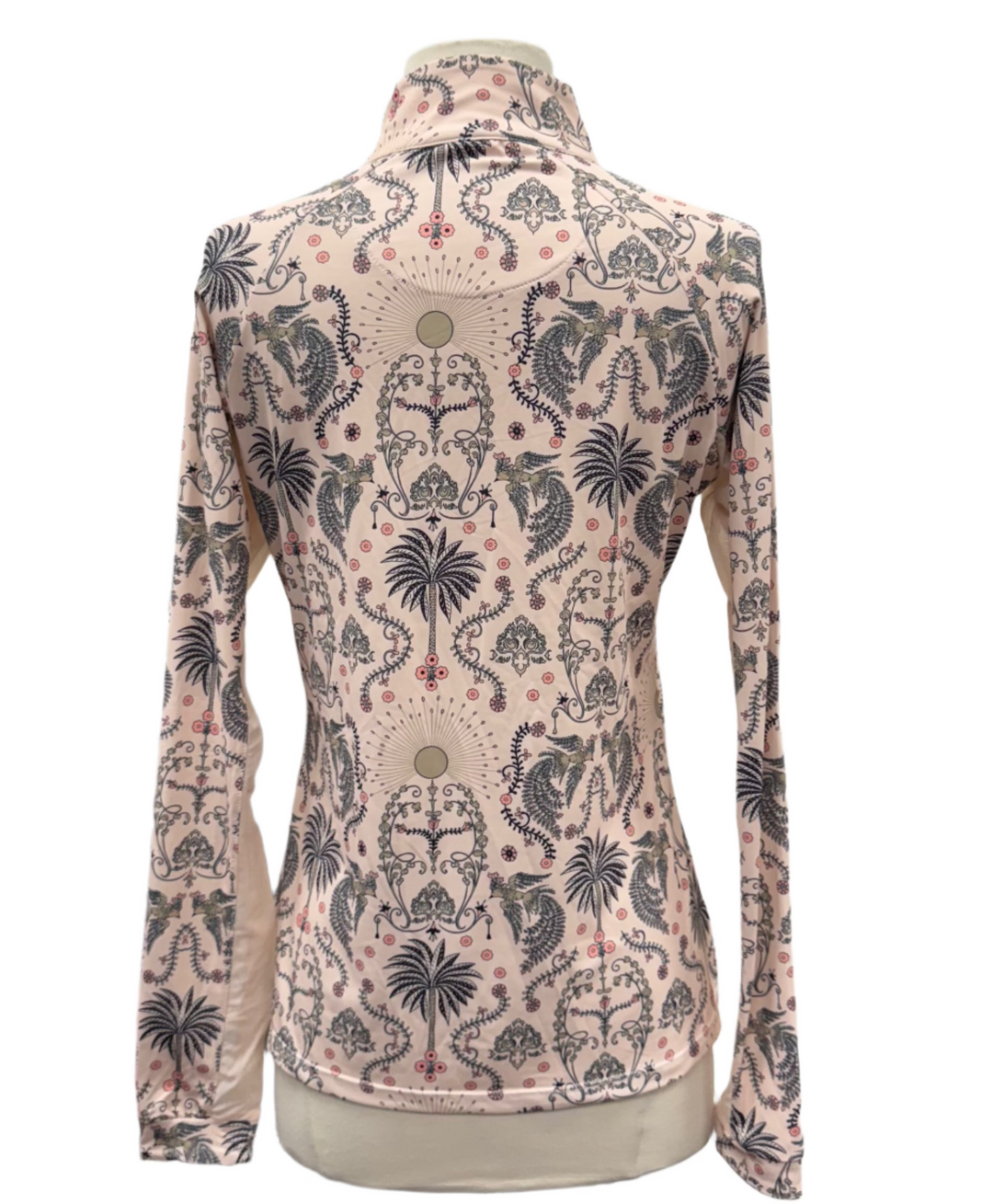 Kastel Denmark Regal Palm Long Sleeve 1/4 Zip Shirt - Coral - Small - Skorzie