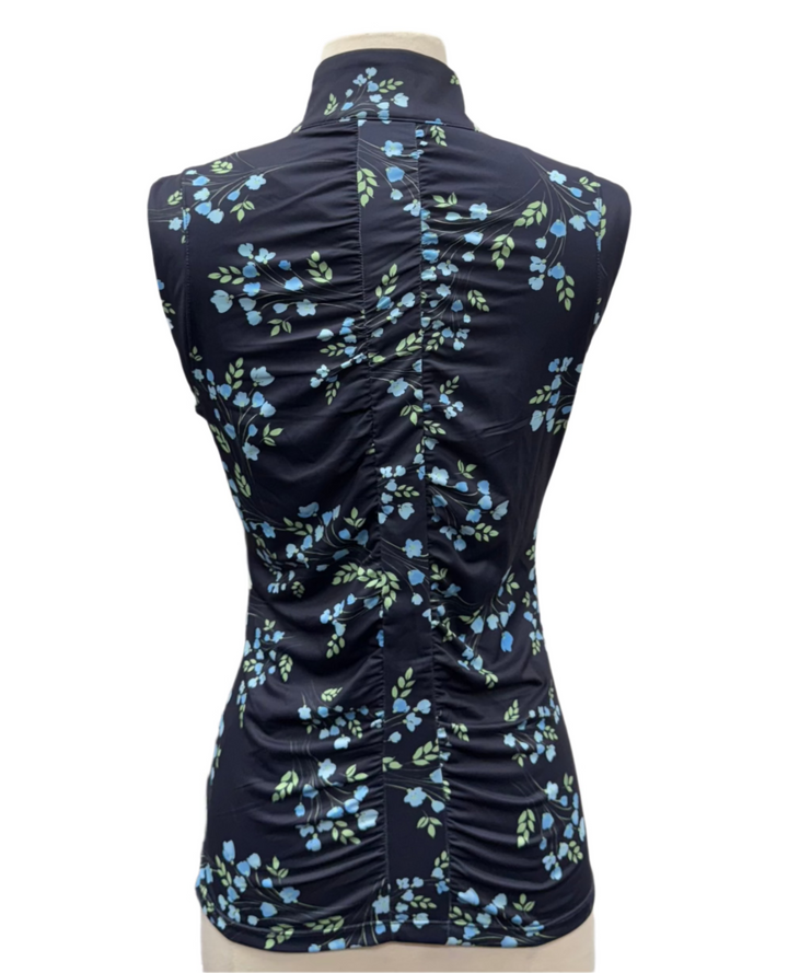 Kastel Denmark Ruched Back Sleeveless 1/4 Zip Shirt - Navy Rosebud - Skorzie