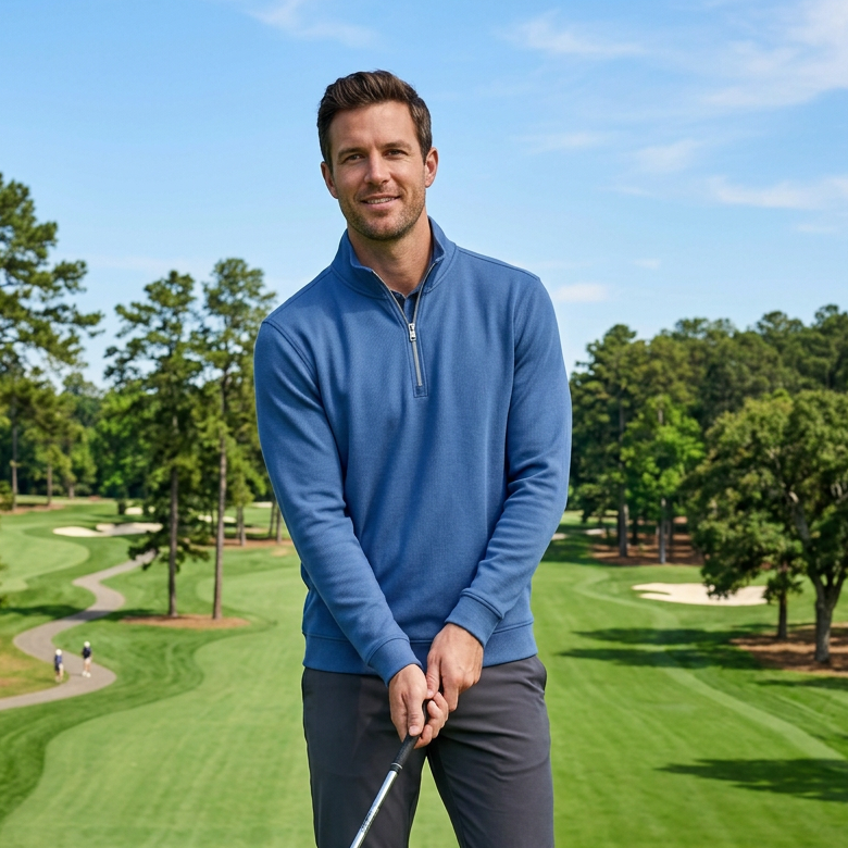 Donald Ross Mens Long Sleeve Niall Zip Pullover - Denim Blue - Skorzie